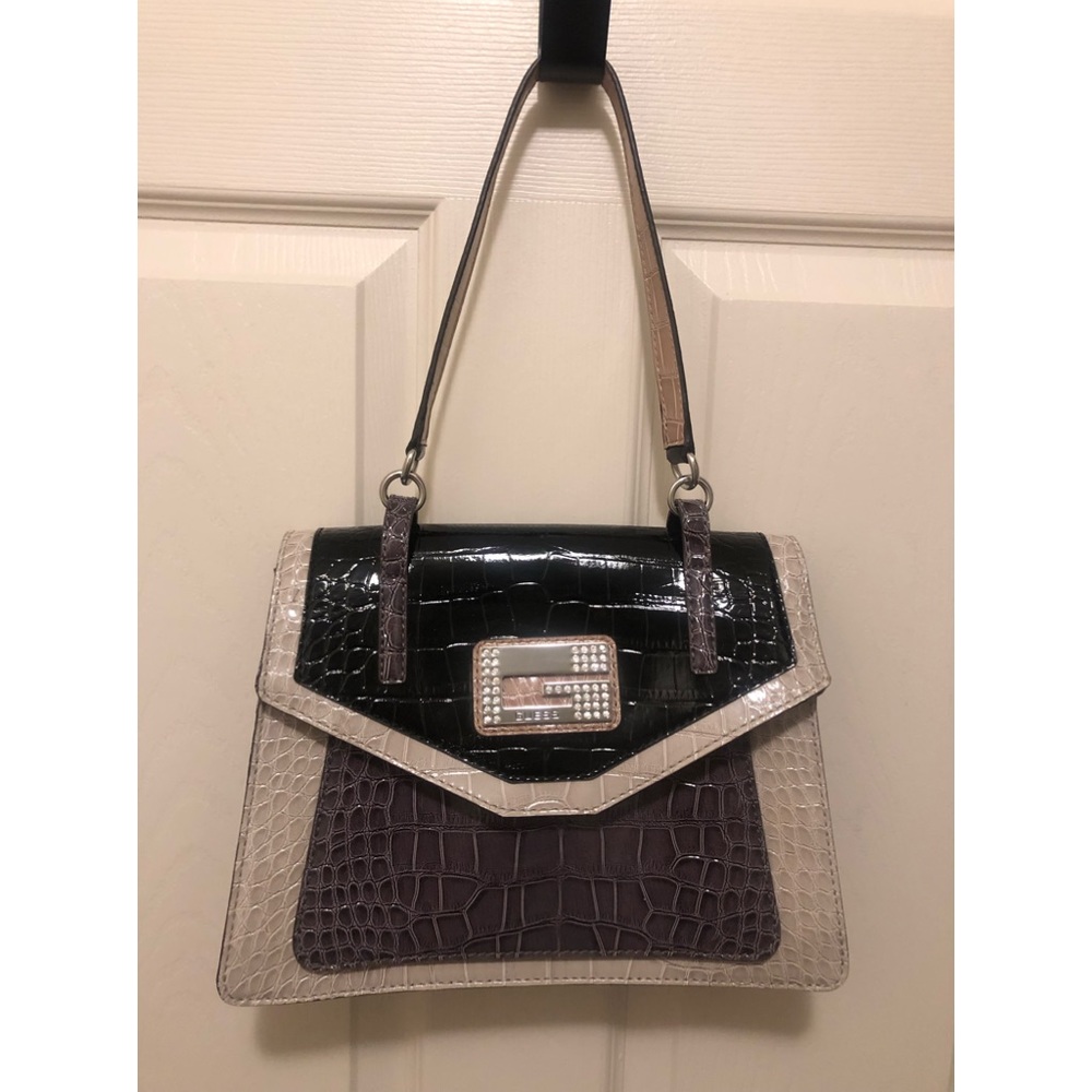 GUESS Top Handle  Colour Block Handbag Faux Croc-embossed Leather
